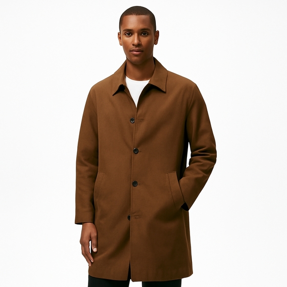 ZARA Coat Mens XL Brown Water Repellent Long Button Front Trench